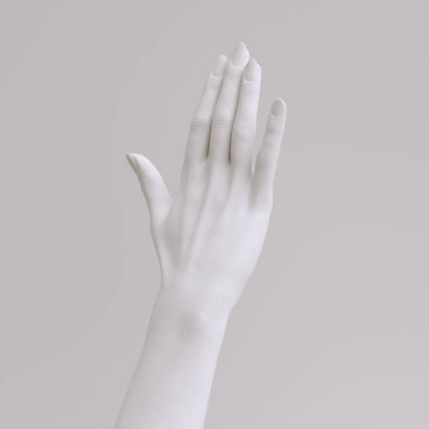 istock Open palm hand pose for jewelry ring accessory presentation. 3d rendering white woman hand sculpture gesture 1398879117