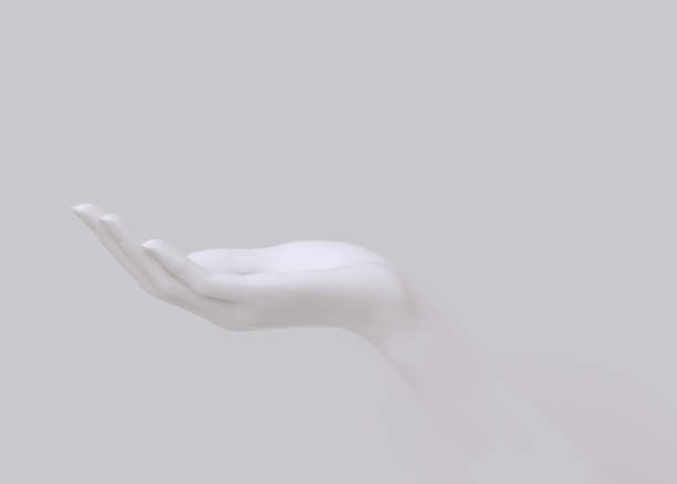 istock Presenting hand, offer gesture, woman empty hand open palm mannequin white sculpture 3d rendering 1398879223