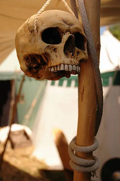 Old skull hanging on a rope