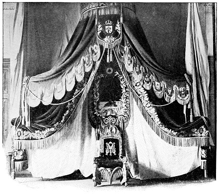The throne room at Chapultepec Castle in Mexico City, Mexico. Vintage halftone etching circa 19th century.