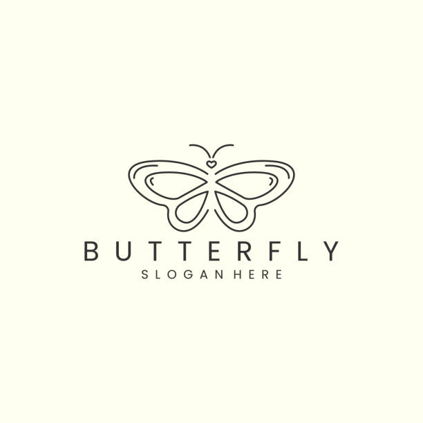 motyl z szablonem ikony logo w stylu line art. ilustracja wektorowa zwierząt, spa, piękności - butterfly monarch butterfly isolated flying stock illustrations