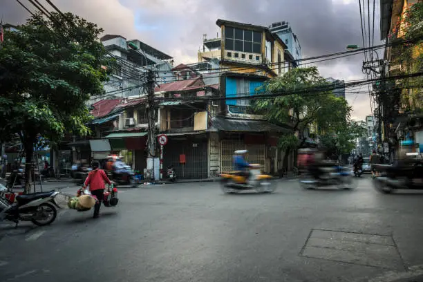 Stunning cityscape. Old Quarter of Hanoi at sunset.