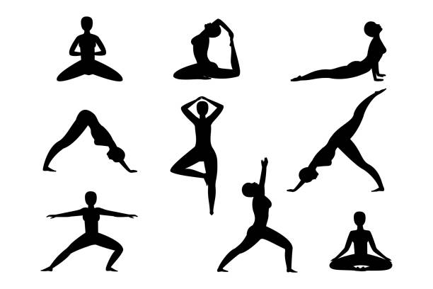 istock Set of yoga asanas on isolated white background. Flat vector illustration. 1398882215