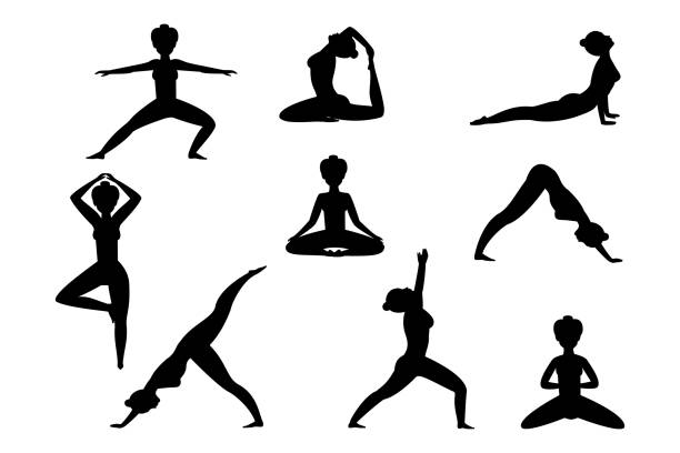 istock Yoga pilates set of icons on isolated white background. Flat vector illustration. 1398882219