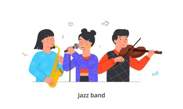 Vector illustration of Group portrait of music band