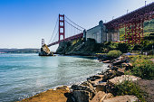 Golden Gate Bridge over San Francisco Bay at  Battery Yates.