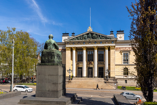 Helsinki, Finland - May 22nd 2022: House of the Estates is a historical government building in heart of Helsinki, Finland. Building is a venue for governmental meetings.