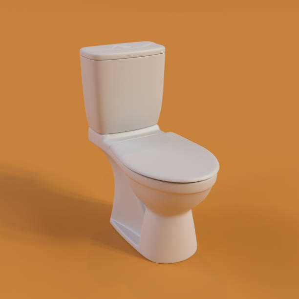 istock Monochrome Toilet Bowl on Orange Background, 3d Rendering 1398887012