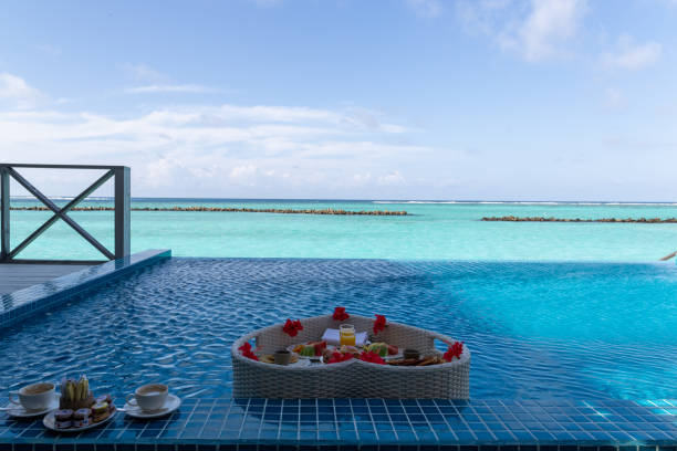 istock Breakfast served in a floating heart in a swimming pool 1398888295