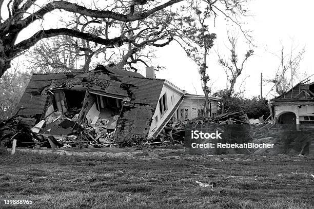 A Two Story House Destroyed By A Natural Disaster Stock Photo - Download Image Now - Hurricane Katrina, Relief - Emotion, Accidents and Disasters