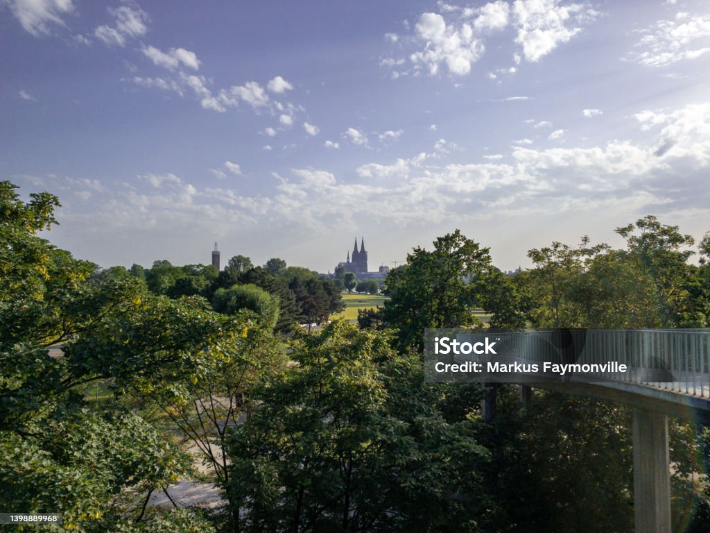 Urban park with famous cologne cathedral Urban, green, public park with famous international landmark Cologne Cathedral in background Architecture Stock Photo