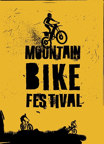 Offroad freestyle bicycle event poster. Portrait vector illustration