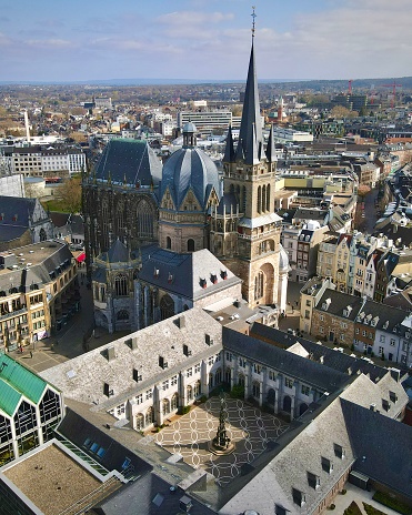 Drone shot of Aachen Cathedral, Germany