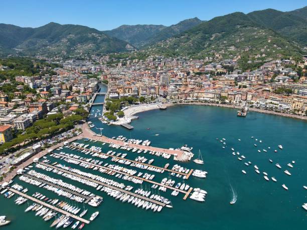 Drone shot of Rapallo, Italy Drone shot of Rapallo, Italy spezia stock pictures, royalty-free photos & images