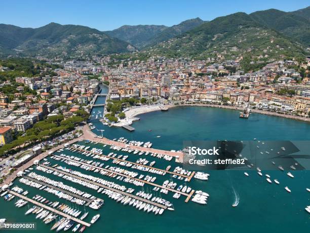 Drone Shot Of Rapallo Italy Stock Photo - Download Image Now - La Spezia, Harbor, Italian Motorcycle Grand Prix