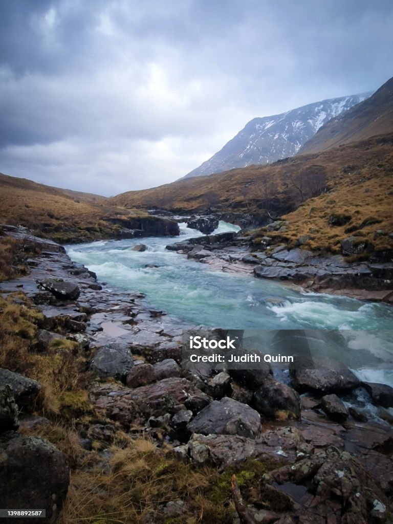 River in Glen Etive The river in Glen Etive Estate making it's way to the sea loch. Scottish Highlands Stock Photo