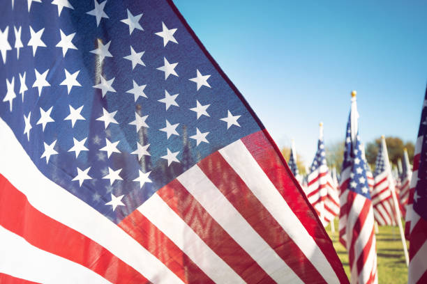 istock American flag waving in the wind against blue sky 1398892881