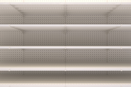 Empty store shelves, 3D illustration