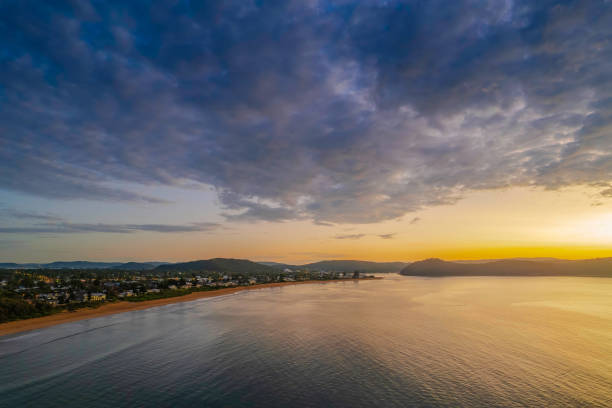 istock Aerial sunrise seascape with  low clouds 1398897179