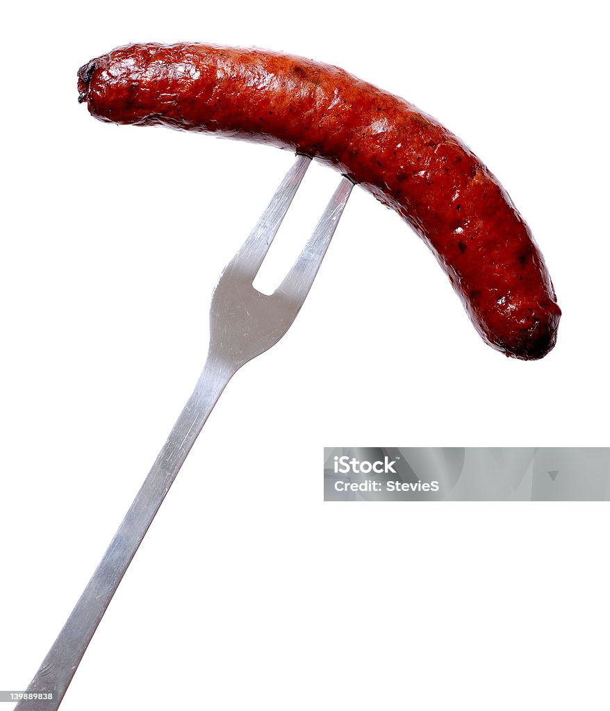 Hot Link #1 Hot Link Sausage Right Off the Grill Fork Stock Photo