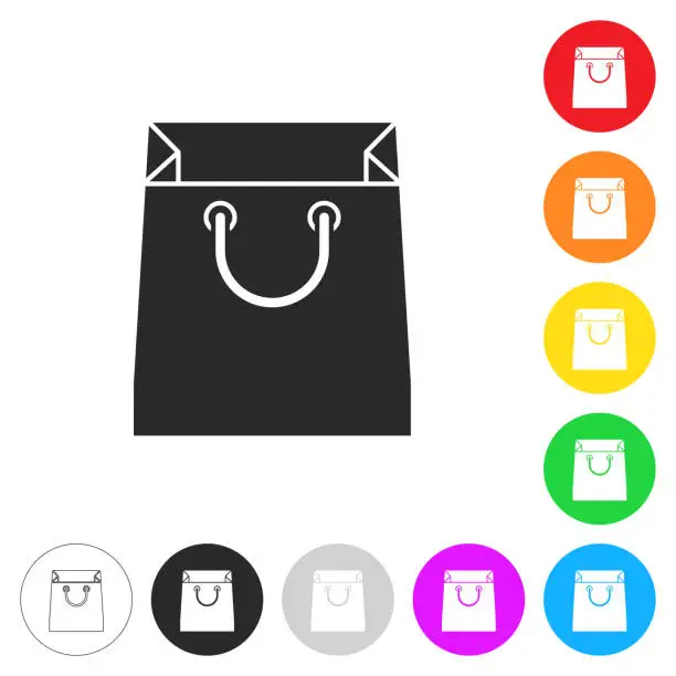 Vector illustration of Shopping bag. Icon on colorful buttons
