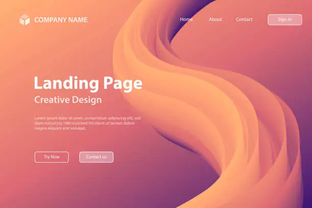 Vector illustration of Landing page Template - Fluid Abstract Design on Orange gradient background