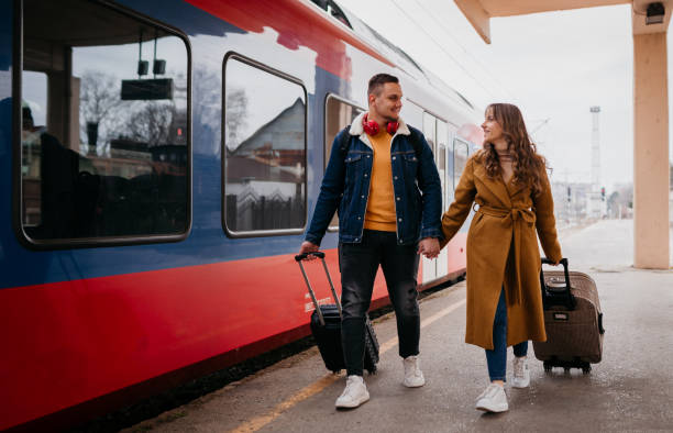 istock Beautiful couple hugging after long journey 1398905673