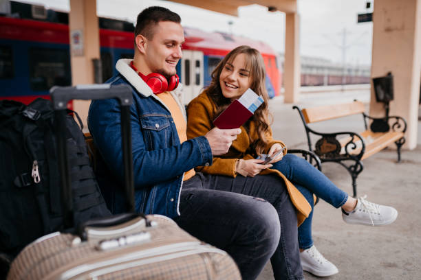 istock Couple at the train station 1398906423