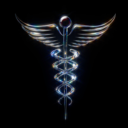 Crystal Caduceus symbol isolated on black with clipping path