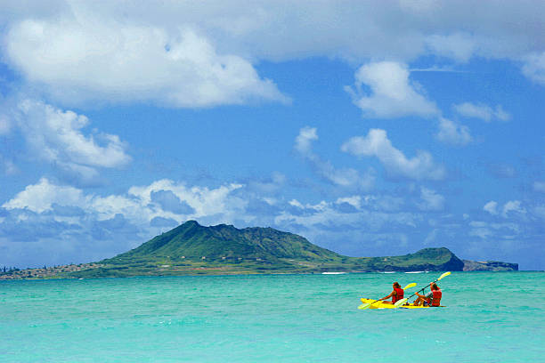 amarillo en kayak - isla grande de hawai islas de hawai fotografías e imágenes de stock
