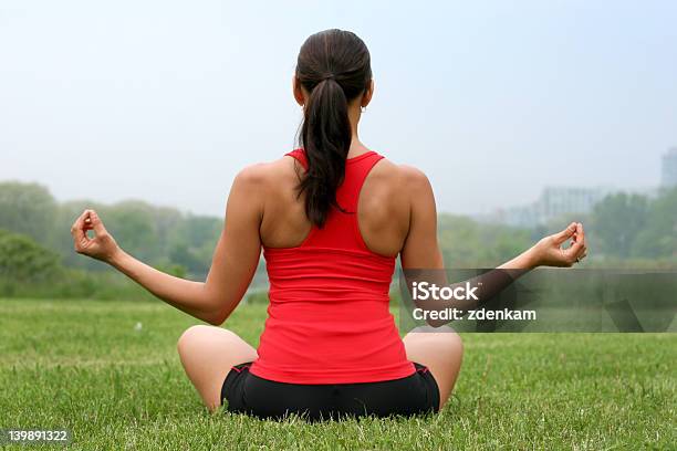 A Female Yoga Instructor Sitting In A Grass Field Stock Photo - Download Image Now - Active Lifestyle, Activity, Adult