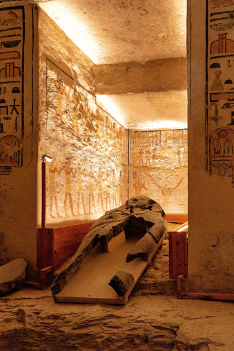 Tomb of Ramses V and VI in the Valley of the Kings in Luxor, Egypt. These are underground burial places of the ancient pharaohs. This tomb is also known as KV 9.