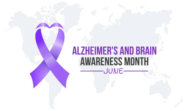 알츠하이머 병과 뇌 인식의 달은 매년 6 월에. 배너, 포스터, 카드 및 배경 디자인에 대한 연간 건강 인식 개념. - alzheimer stock illustrations
