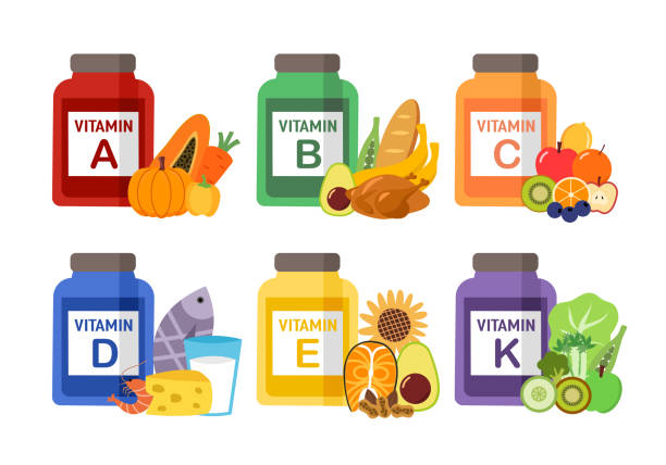 白い背景にフラットなデザインのビタミンaからkの食品源。 - vitamin k illustrations点のイラスト素材／クリップアート素材／マンガ素材／アイコン素材
