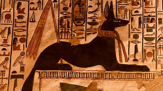 Close up of Egyptian hieroglyphics on a wall