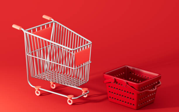 istock Empty shopping cart and basket, 3d rendering. 1398922217