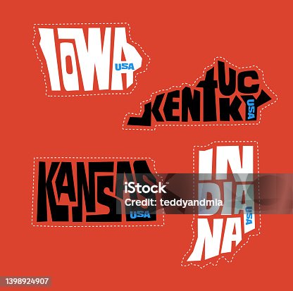 istock Iowa, Kentucky, Kansas, Indiana sticker designs. 1398924907