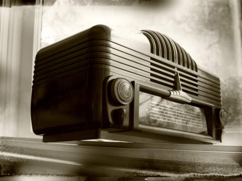 black and white, retro, radio, antique, sepia tone, 50's, nostalgia, music, listening,