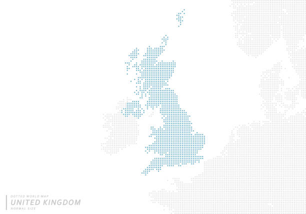 ilustrații de stoc cu o hartă cu puncte albastre centrată pe regatul unit. - regatul unit