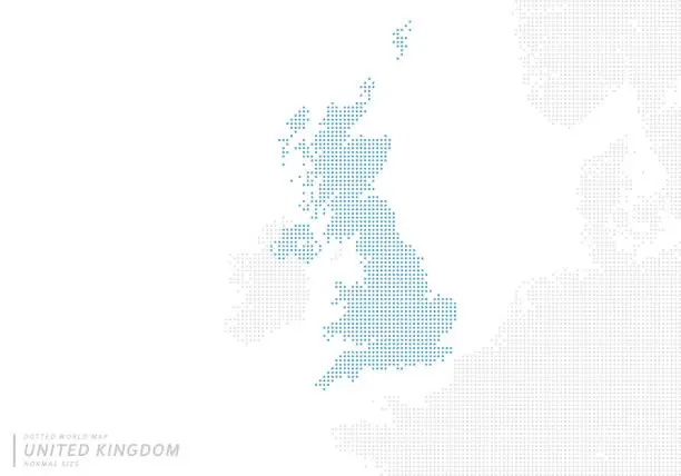 Vector illustration of A blue dot map centered on the United Kingdom.
