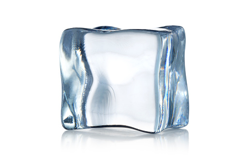 Set of pieces of pure blue natural crushed ice. Ice cubes isolated on white. Clipping path for each cube included.