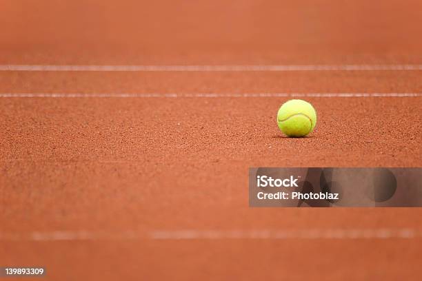 Tennis Ball Alone Stock Photo - Download Image Now - Activity, Clay, Competition