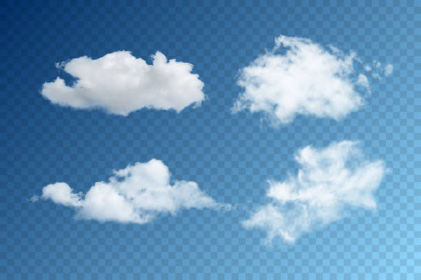 satz realistischer vektorwolken auf transparentem hintergrund - freisteller neutraler hintergrund stock-grafiken, -clipart, -cartoons und -symbole