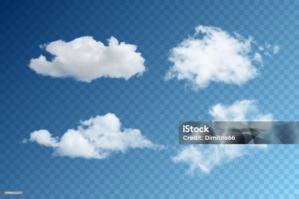Set of realistic vector clouds, on transparent background Set of realistic vector clouds, on transparent blue background. Carefully layered and grouped for easy editing. Cloud - Sky stock vector