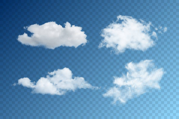 Set of realistic vector clouds, on transparent background Set of realistic vector clouds, on transparent blue background. Carefully layered and grouped for easy editing. cut out stock illustrations