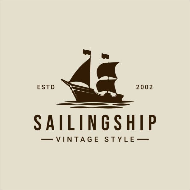 sailing ship  vintage vector illustration template icon graphic design. retro marine boat sign or symbol for print t-shirt concept travel business sailing ship  vintage vector illustration template icon graphic design. retro marine boat sign or symbol for print t-shirt concept travel business sailing background stock illustrations