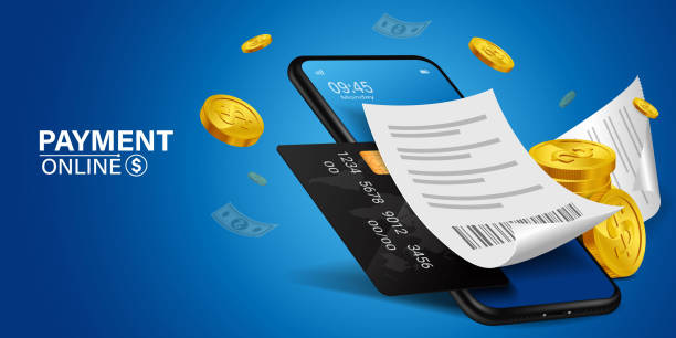 istock Using online money instead of cash. Fast and convenient mobile online transactions. Pay bills via mobile phone without using an ATM. Convenient and fast phone payment application. Vector illustration. 1398938768