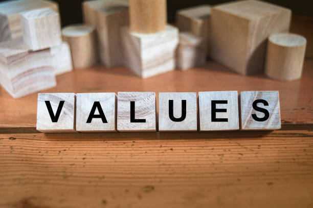 Values Word Written In Wooden Cube stock photo