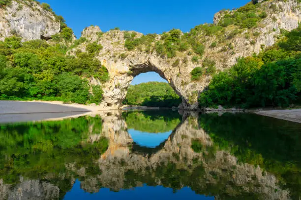 Beautiful view of famous arch at Vallon-Pont-d'Arc, Ardeche, France