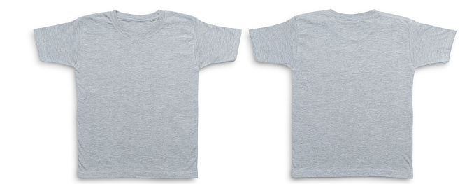 Blank colored t-shirt with front and back view isolated over white background
